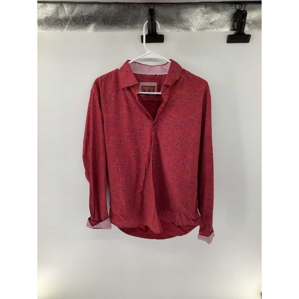 Consequence Mens Red Paisley Long Sleeve Button Down Shirt Size Medium M